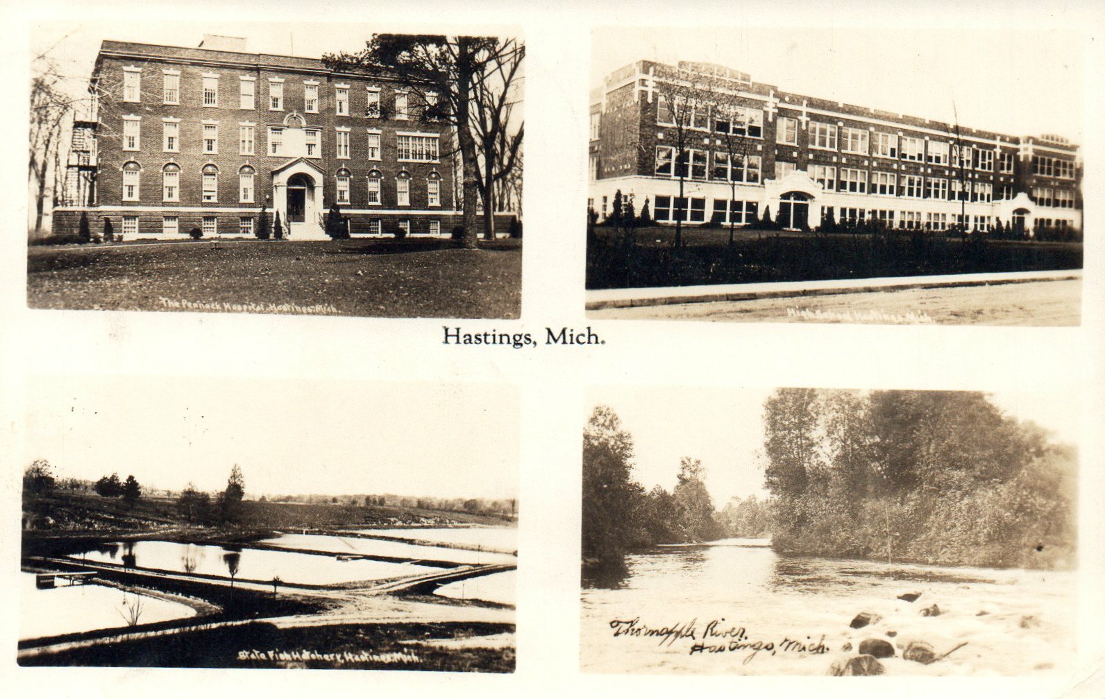 1942 Real Photo Hastings Hospital High School River Michigan Mich MI Postcard