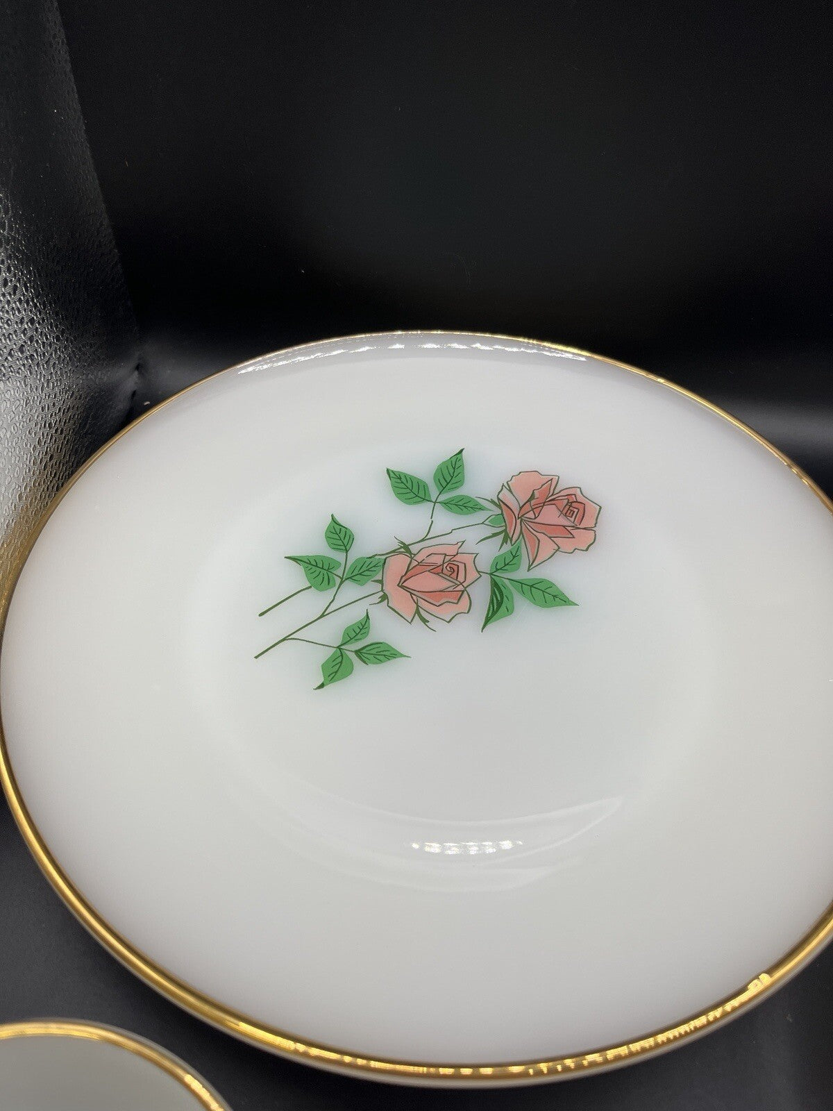 Vintage Anchor Hocking Fire-King Anniversary Rose 4 Plates, Bowls, & Cup & Sauc
