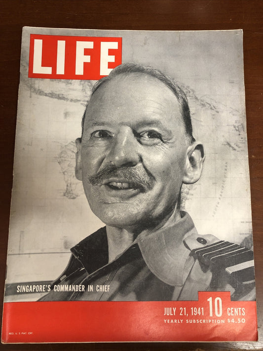 Vintage LIFE Magazine July 21 1941 WWII Singapore Commander  GREAT ADS