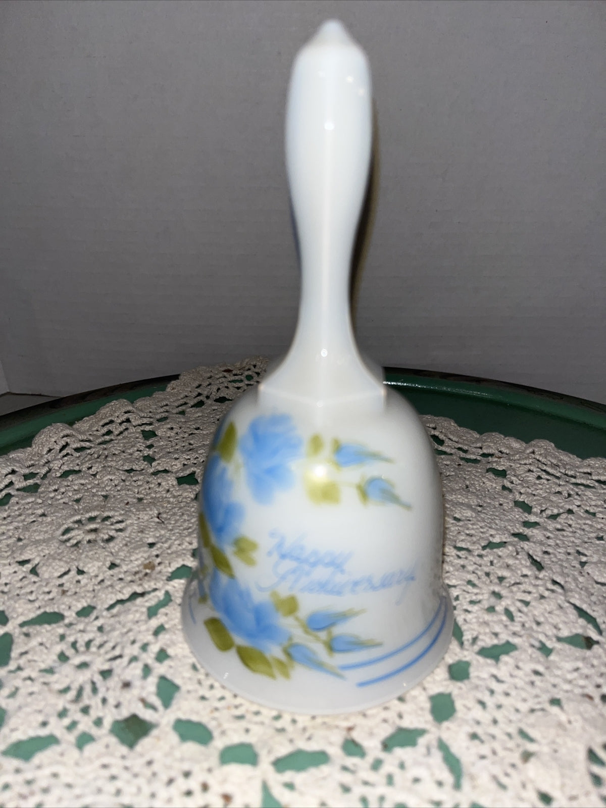 Vintage Fenton  Happy Annniversary Glass Hand Painted Bell