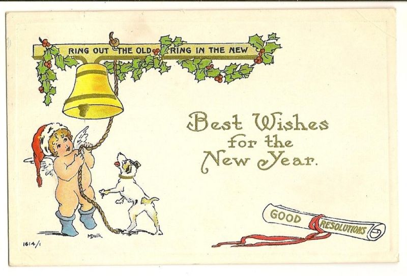 M Dulk Angel Dog New Year Holiday  Postcard Series 1614
