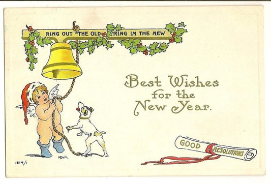 M Dulk Angel Dog New Year Holiday  Postcard Series 1614