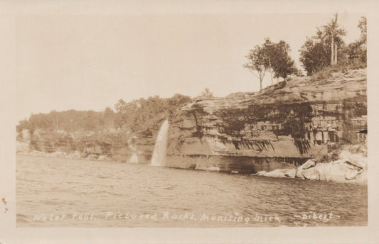 Real Photo Water Falls Pictured Rocks Dibert Munising MI Michigan Mich Postcard
