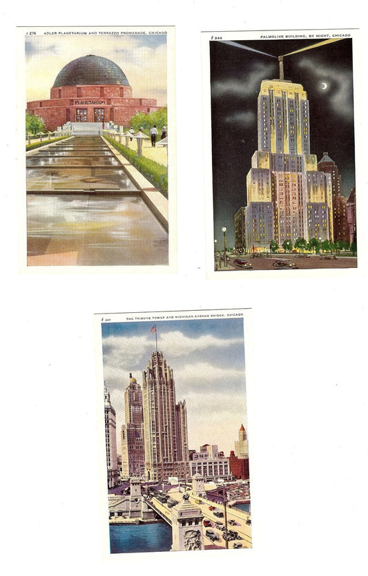 LOT Palmolive building by Night Adler Planetarium  Tribune Chicago Illinois IL