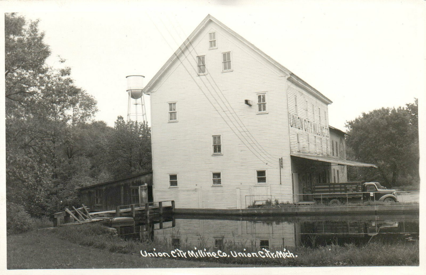 Real Photo Union City Milling Co Old truck Water Tower  Michigan MI Postcard
