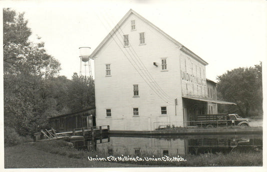 Real Photo Union City Milling Co Old truck Water Tower  Michigan MI Postcard