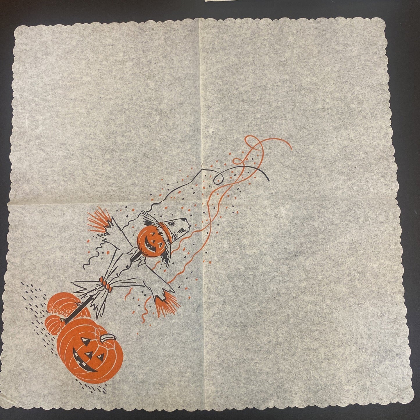 Vintage HALLOWEEN White PAPER NAPKIN Lot of 4 Pumpkins, Ghosts, Scarecrows, Bats
