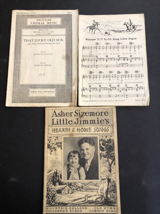 Lot of 3 booklets Asher Sizemore & Little Jimmie's, Cowboy Songs, Lucky Old Sun