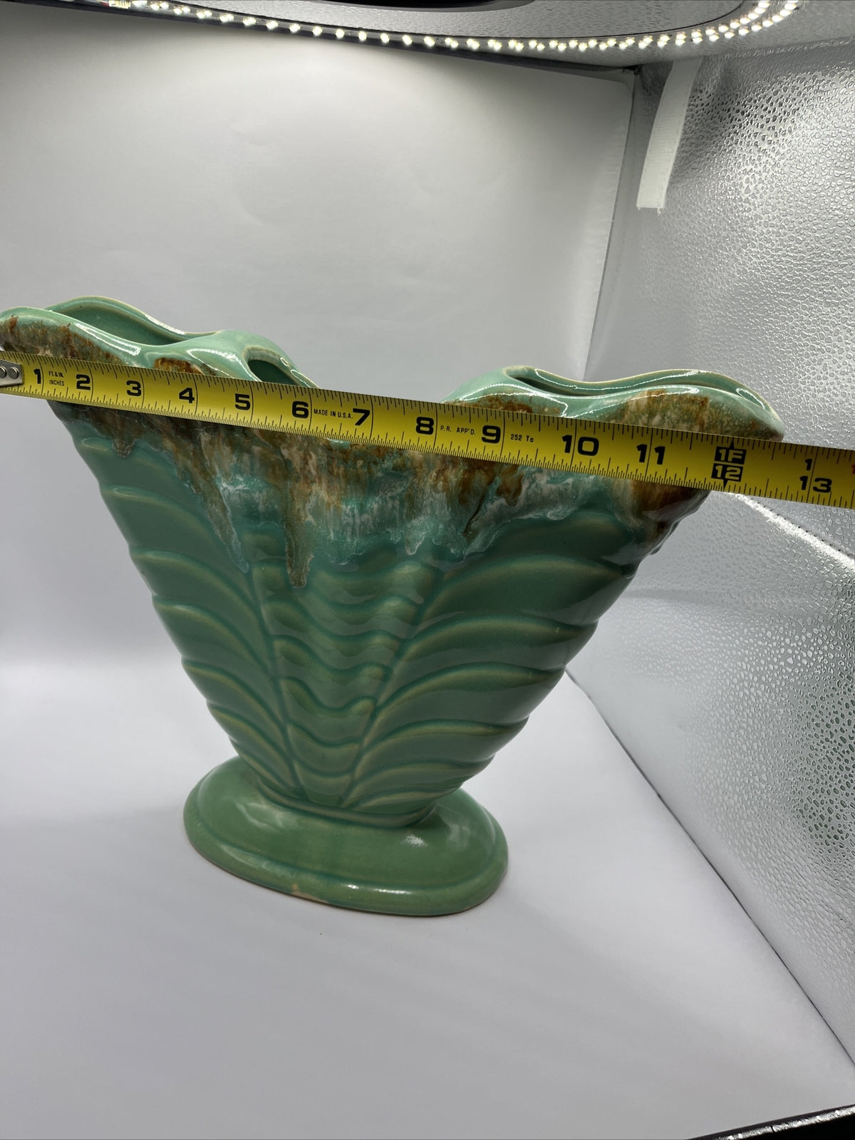 Vintage Roseville Pottery, Triple Drip Fan Vase, Teal green