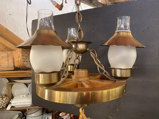 Antique 3 Light Wagon Wheel Hanging Chandelier Lamp Light Fixture Vintage