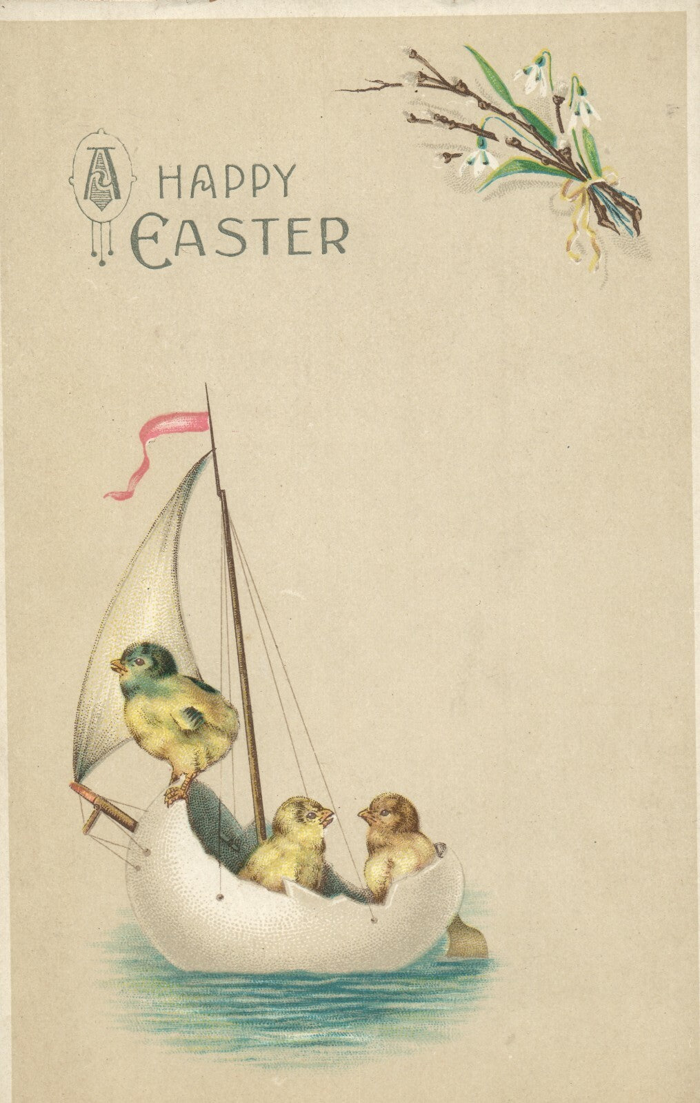 Scarce Easter Greetings Chicks in a Sailboat 2 of 3 Series Postcard