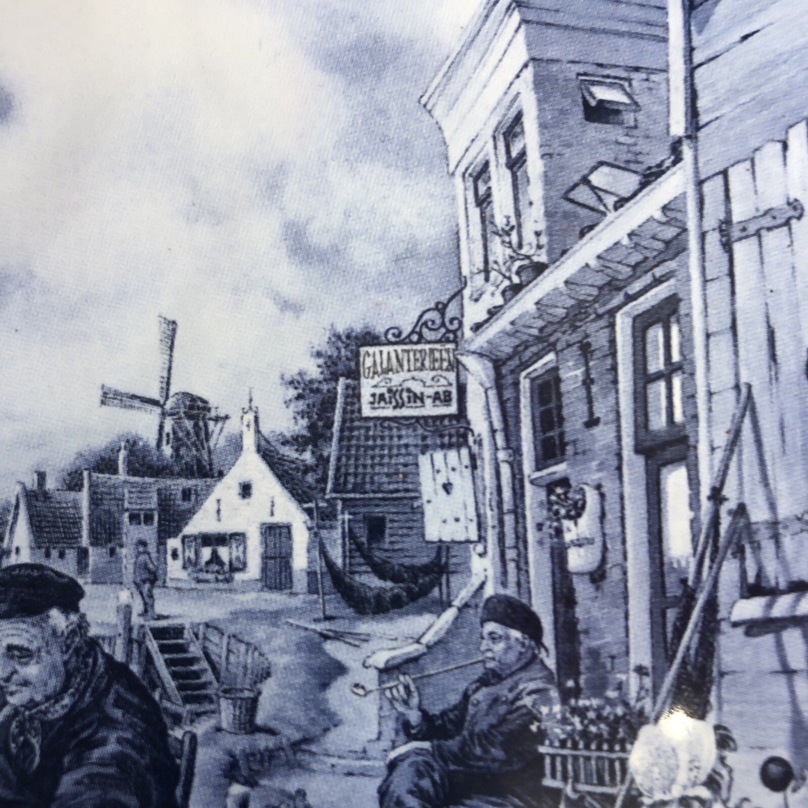 Royal MOSA Holland Vintage Tile Delft Fisherman Mends Net Sailboats Seagulls