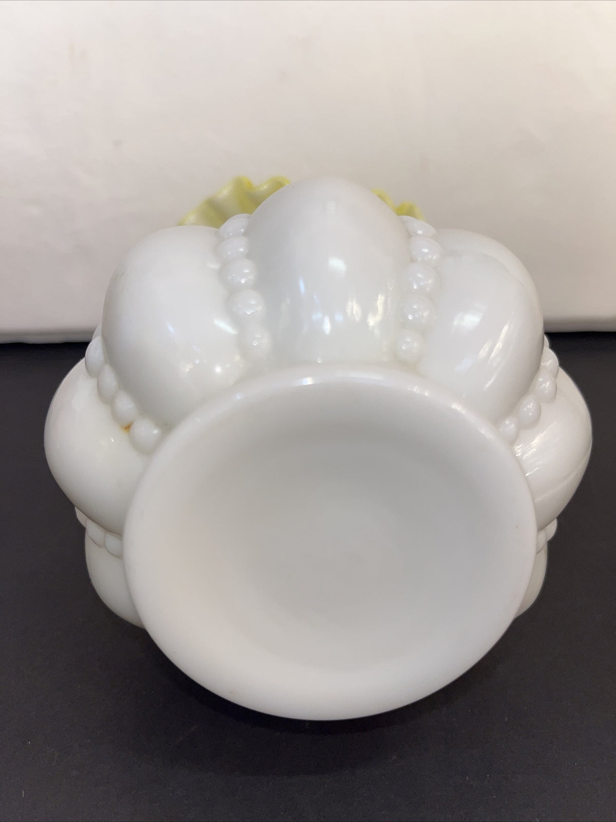 Fenton Vtg Mini Yellow Overlay Beaded Melon Vase 7” Rare