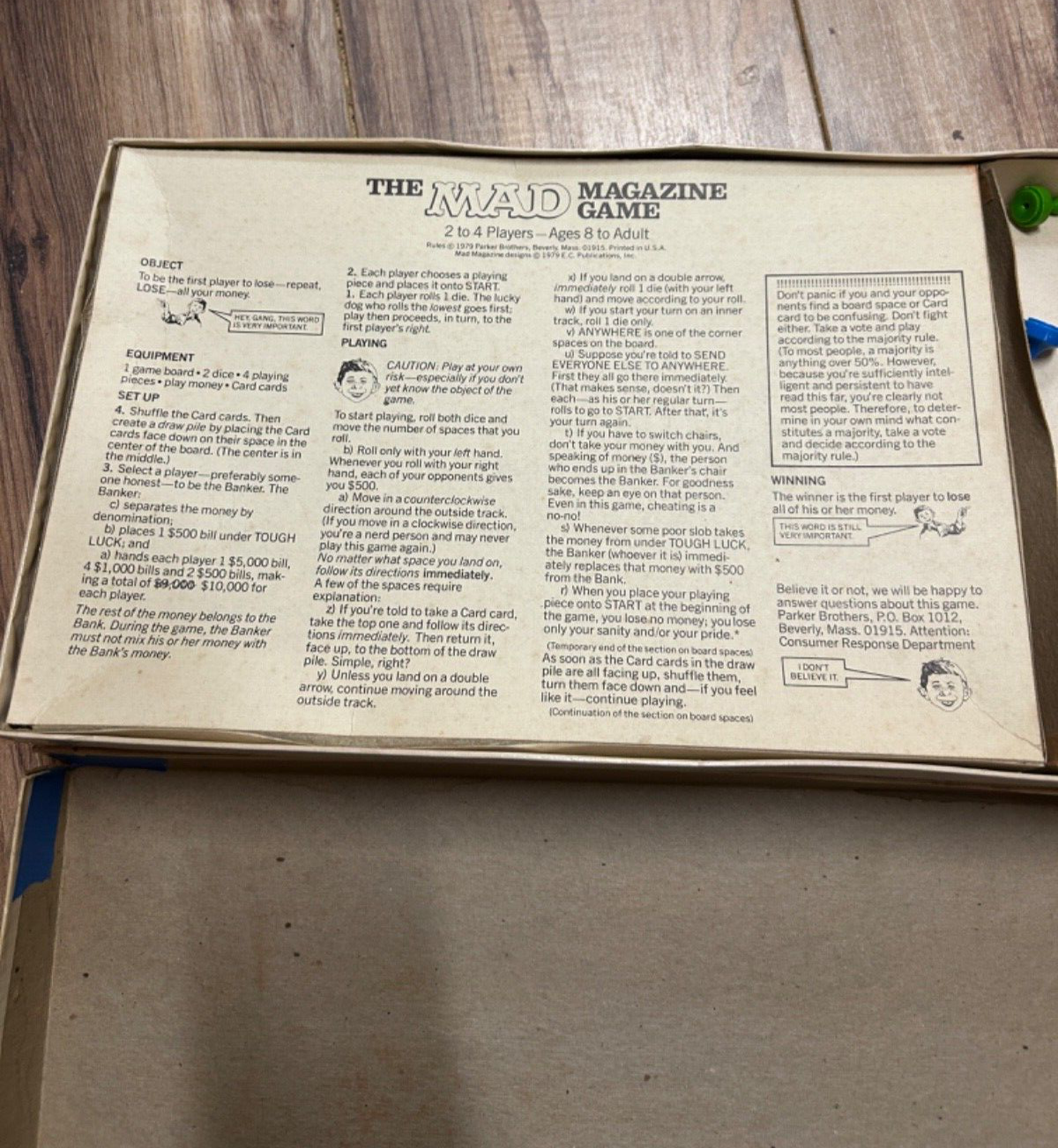 VINTAGE 1979 THE MAD MAGAZINE BOARD GAME PARKER BROS #124 USA