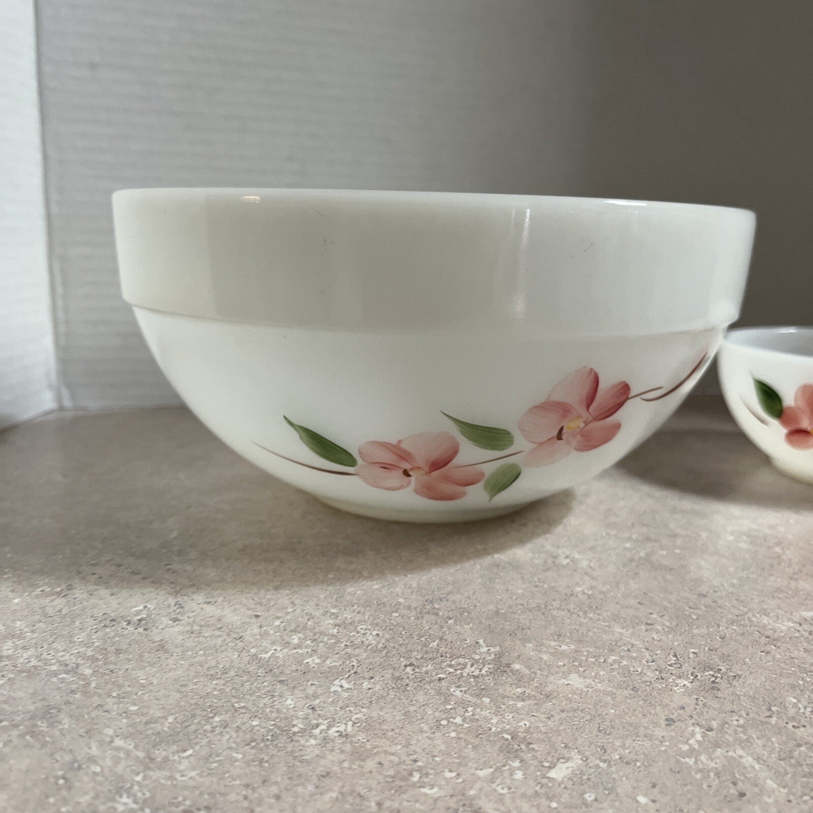 Vintage Peach Blossom Colonial chip & Dip Bowl Fire Anchor Hocking (2)