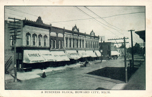A Business Block in Howard City MI Michigan Mich Postcard