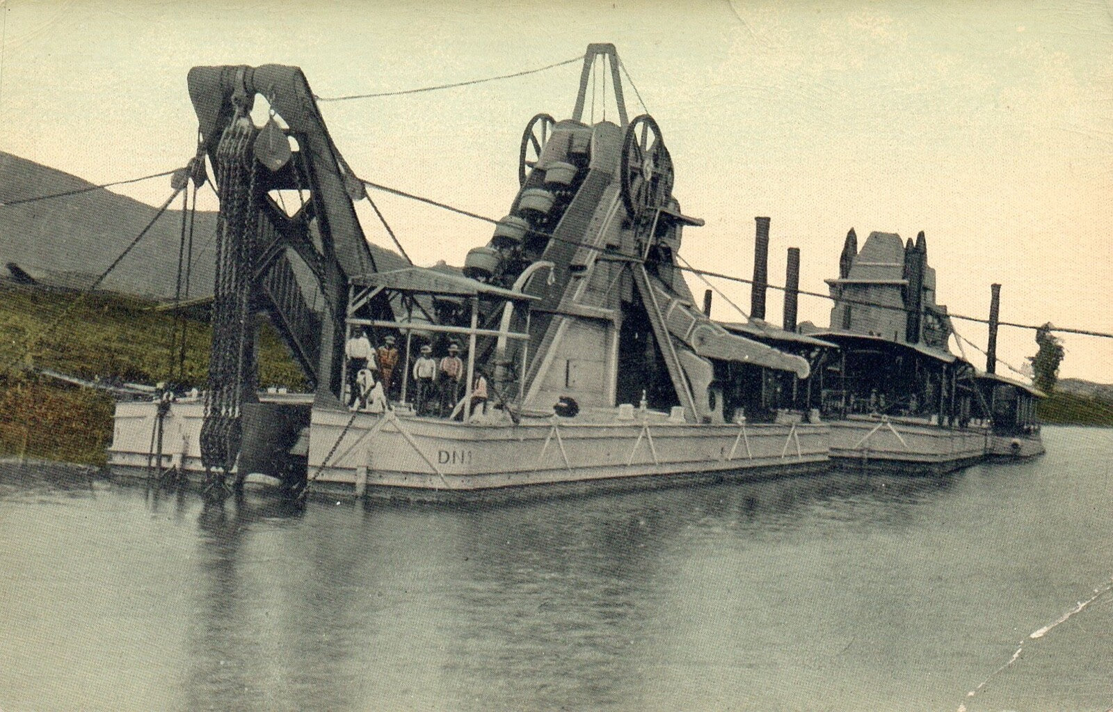 One of the Dredges at Work in the Canal Scooping Mud Vintage Panama Postcard