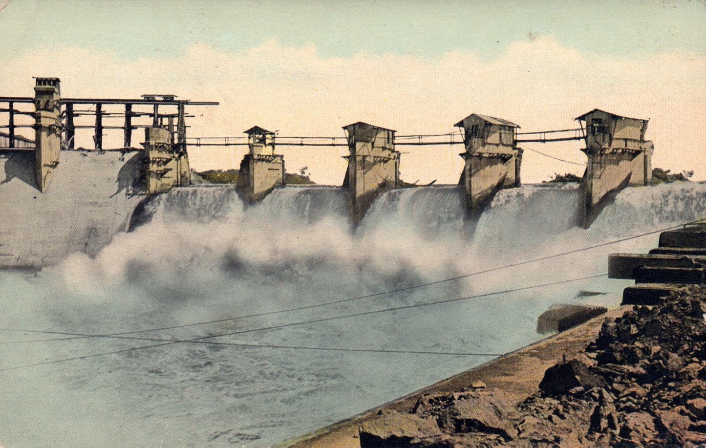 Gatun Spillway Discharging Flood Water Vintage Panama Postcard