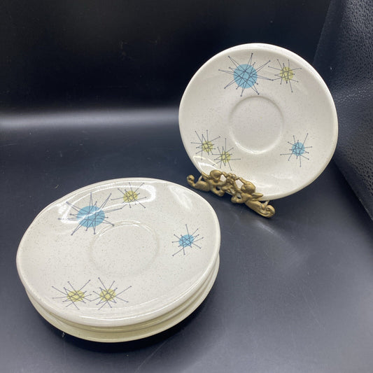 Vintage MCM 4 Coffee Cup Saucers FRANCISCAN Atomic Starburst Mid Century Modern
