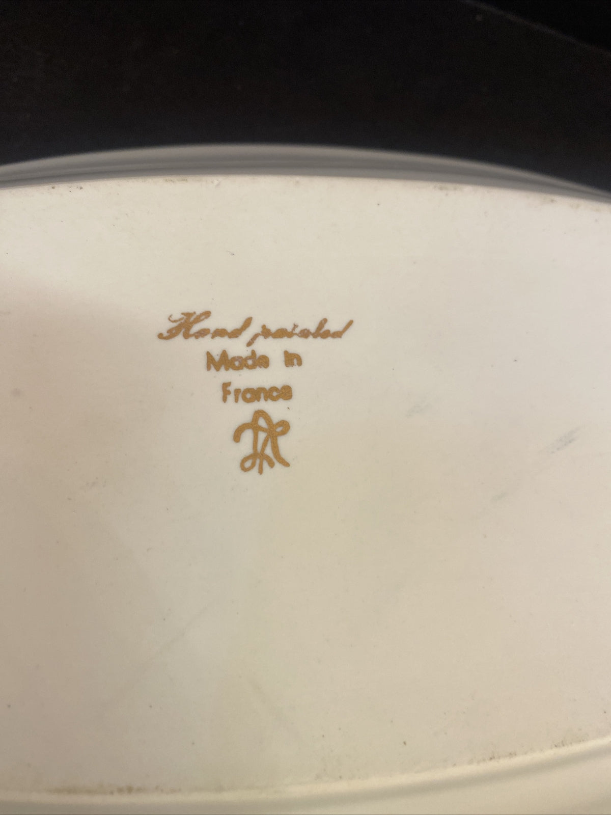 Vintage French Oval White Gold Serving Dish Hand Painted