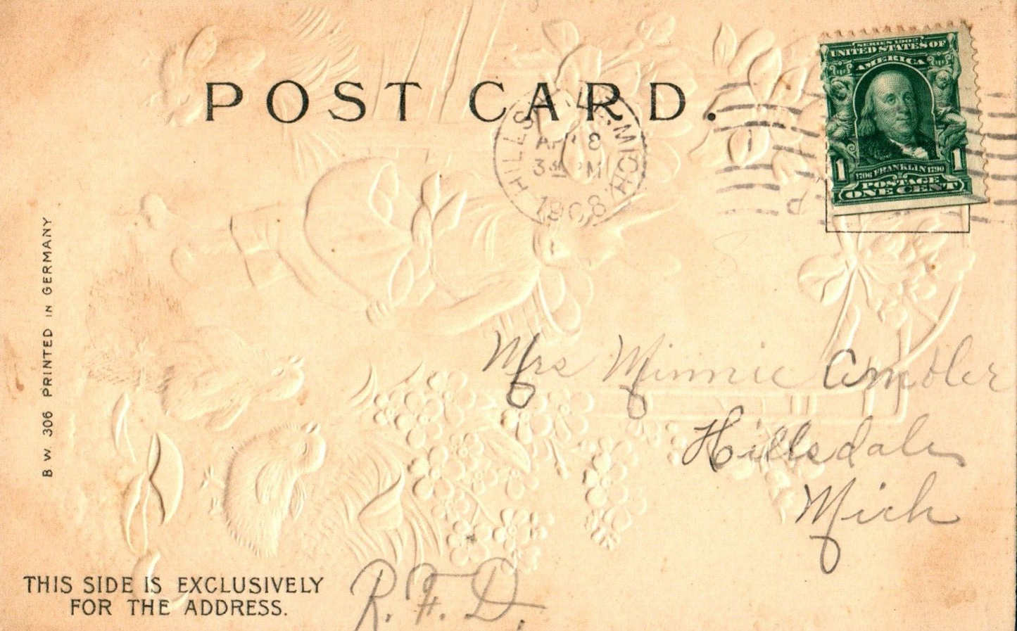 Good Wishes For Easter Rabbit Carrying Eggs w/ Chicks Vintage Easter Postcard