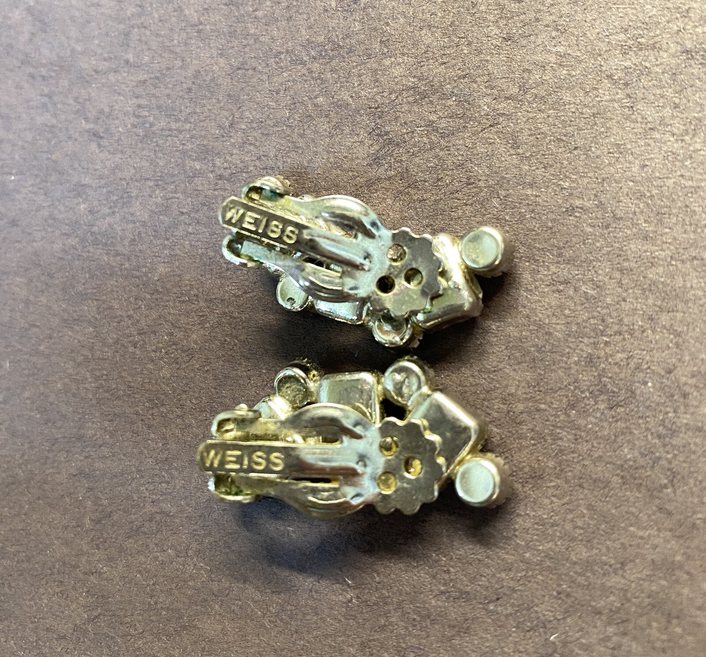 Authentic Vintage WEISS Baby Blue Crystal Rhinestone Clip-On EARRINGS crescent