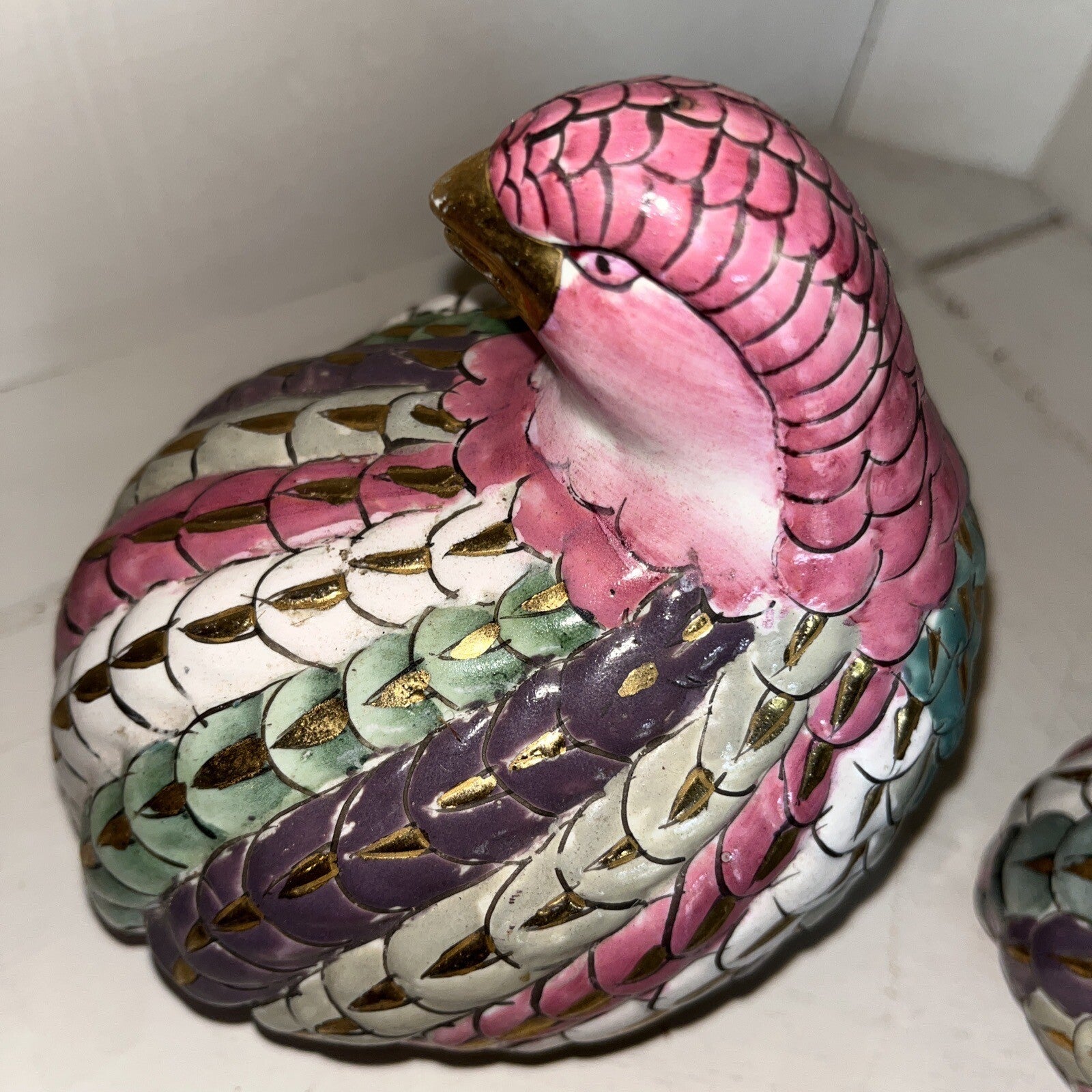 Beautiful Hand Painted Chinese Quail Birds Figurine 