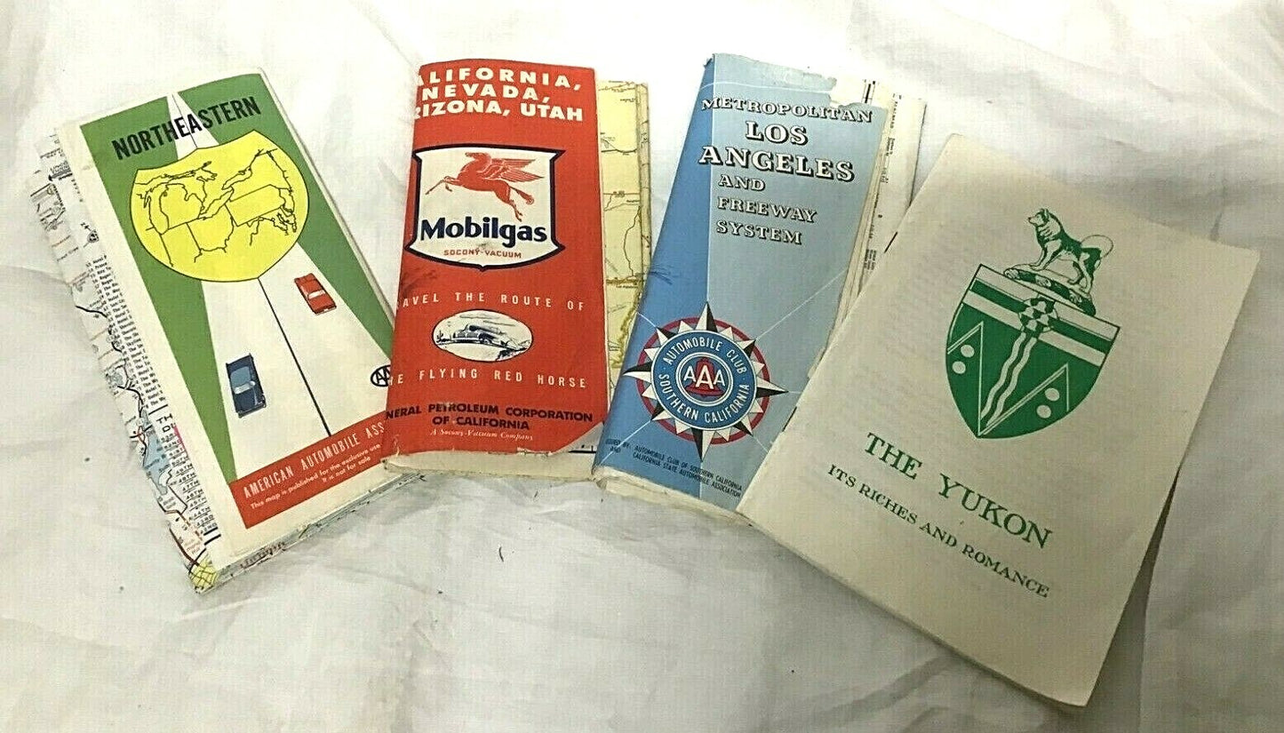 Set of 4 Los Angeles Yukon California Nevada Arizona Utah Northeast Vintage Maps