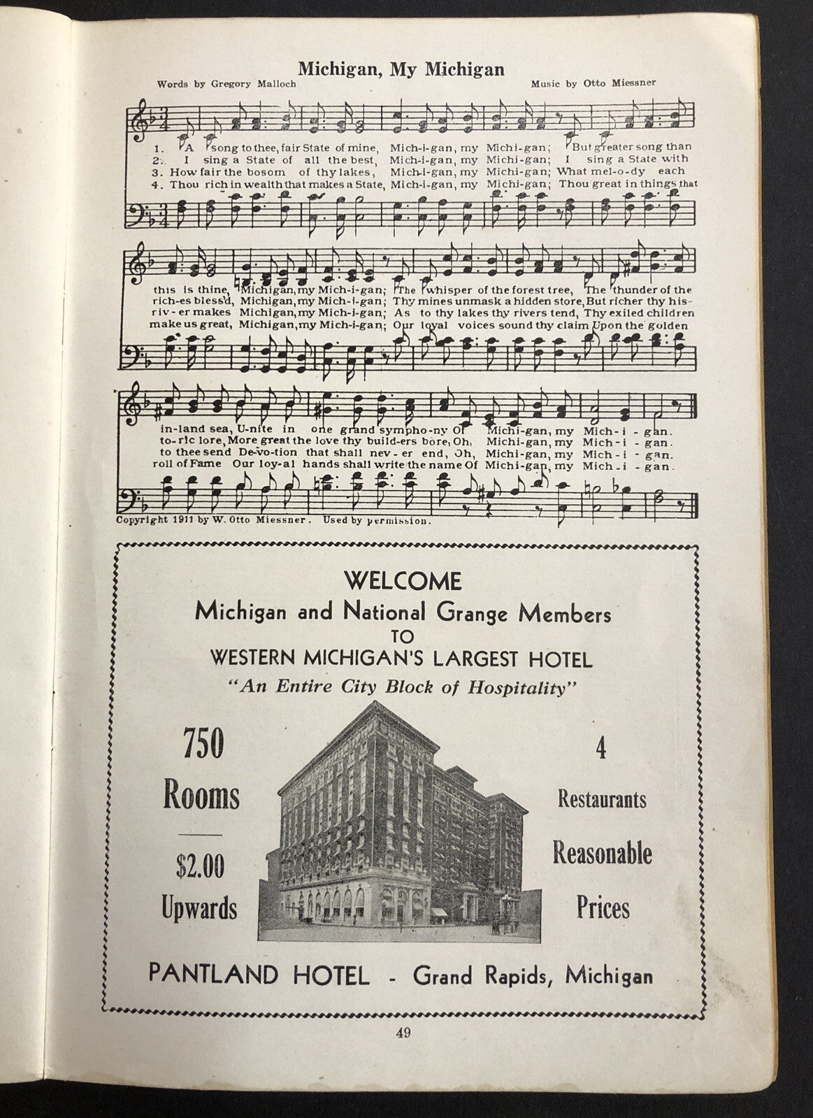 Michigan State Grange Song Collection Dora Stockman 3rd Edition 1935 Paperback