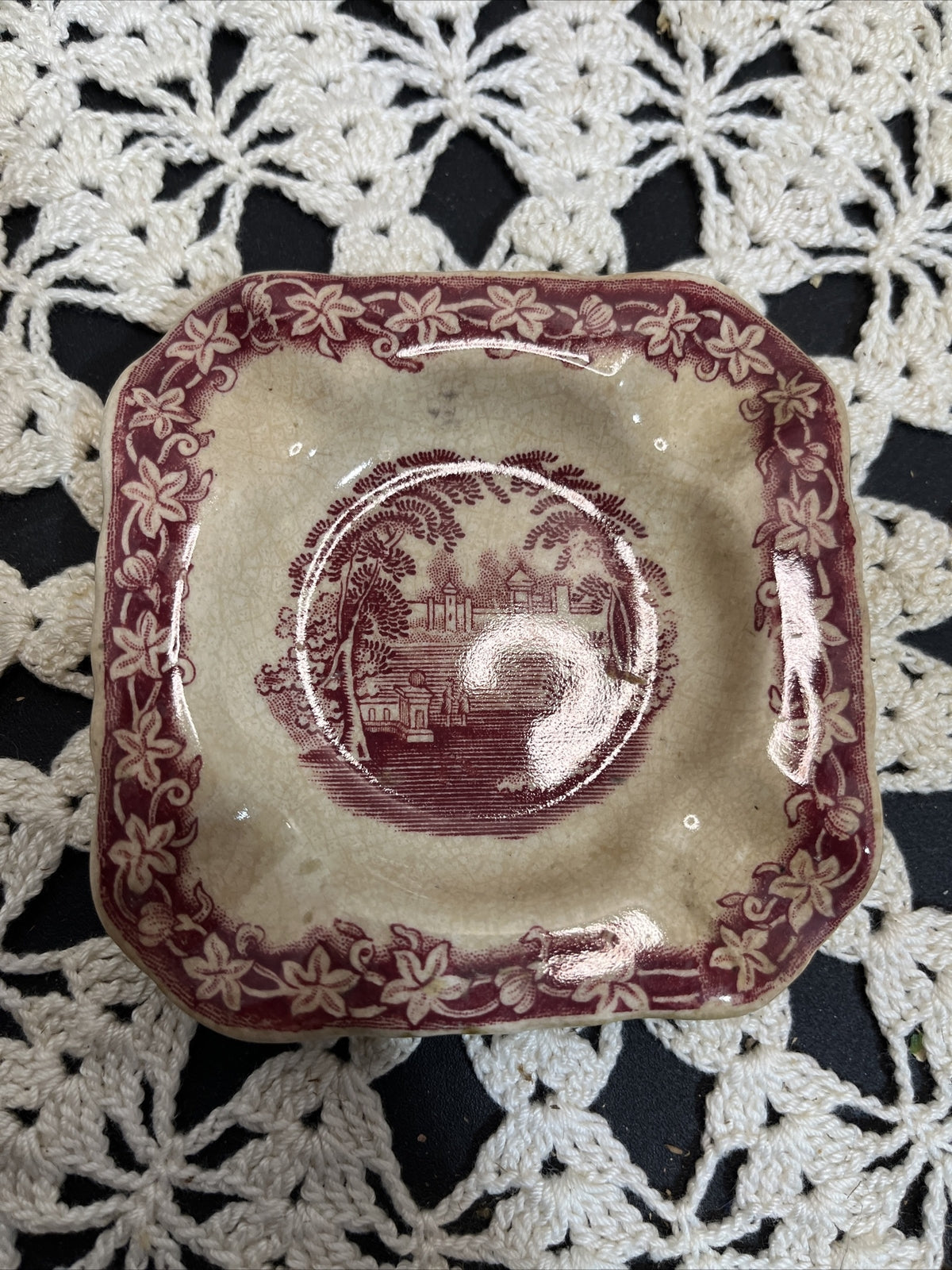 Vintage Mason's Ironstone England Red VISTA Ashtray 3.5 inches square