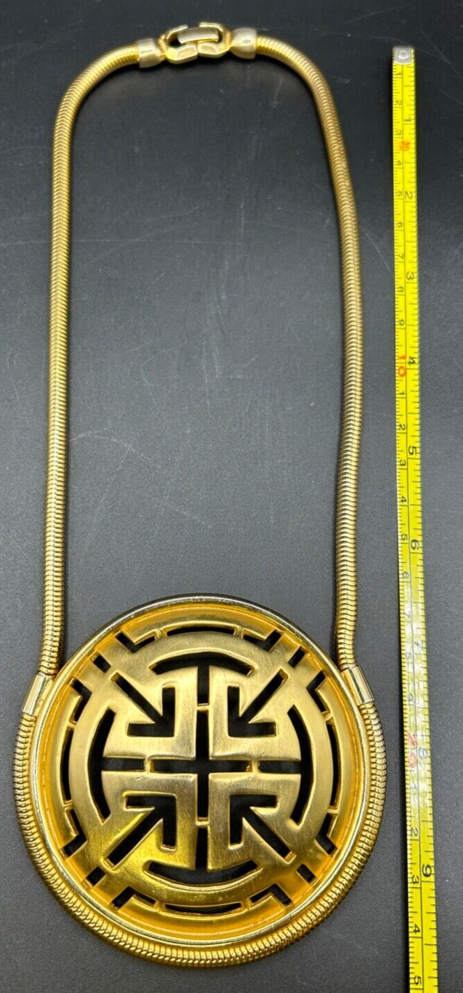 Vintage 1970's Gold Tone Pierre Cardin Greek Key Necklace 18"