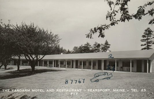 1953 Real Photo Yardarm Motel and Restaurant Searsport Maine ME Postcard