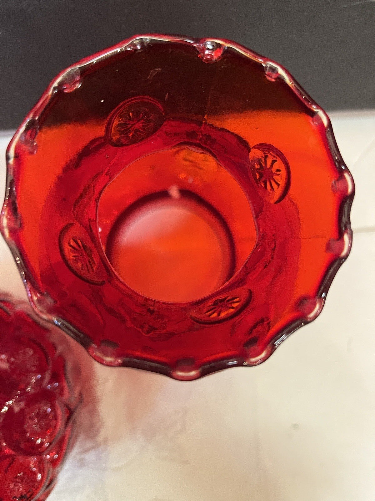 LE Smith Moon and Star Ruby Red Glass Oil Lamp