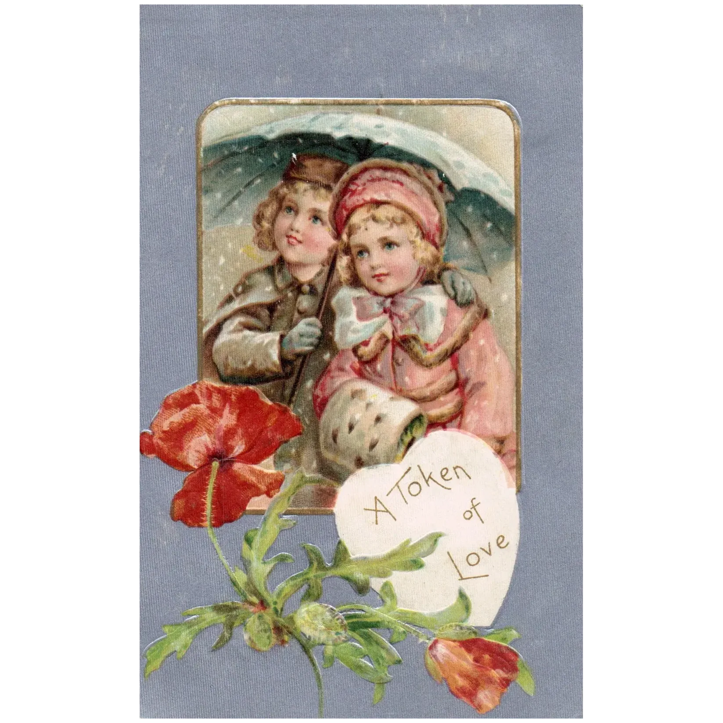 John Winsch A Token of Love Children in Snow Vintage Valentine Postcard