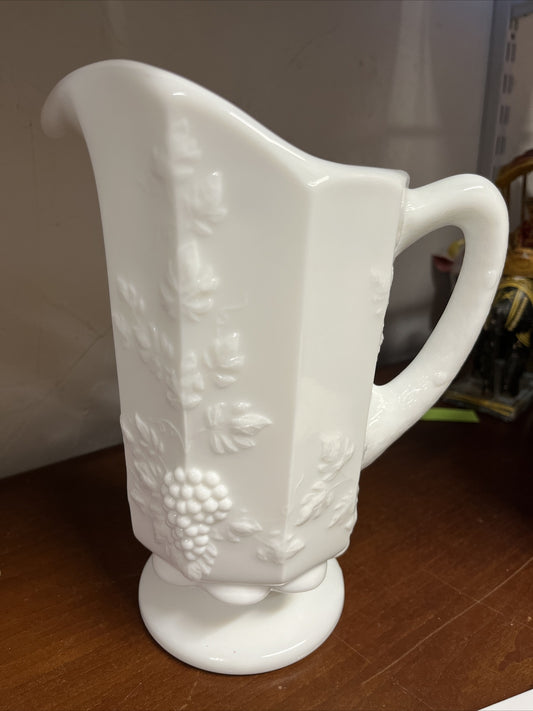 Vintage Westmoreland White Milk Glass Pitcher Grapes Paneled 3 1/2 Cups Heavy
