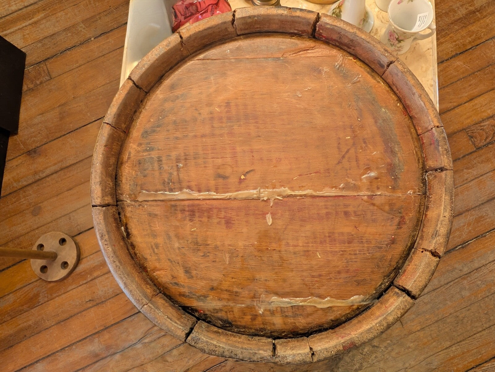 Vintage Primitive Wooden 4 Banded Butter Churn with Lid & Dasher  38" Total