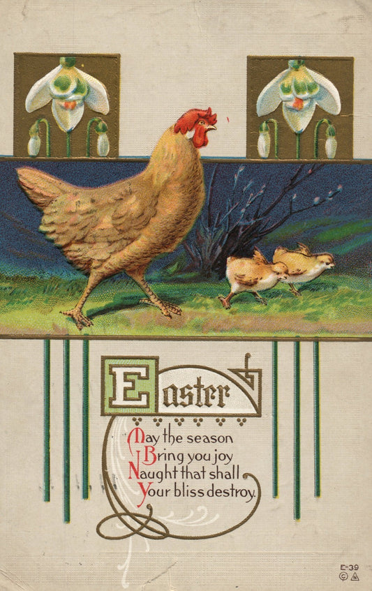 Rooster and Chicks Night Walk Poem Easter Postcard