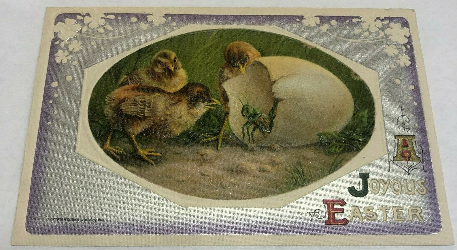 Rare 1910 John Winsch Easter Chicks with Grasshopper Vintage Postcard