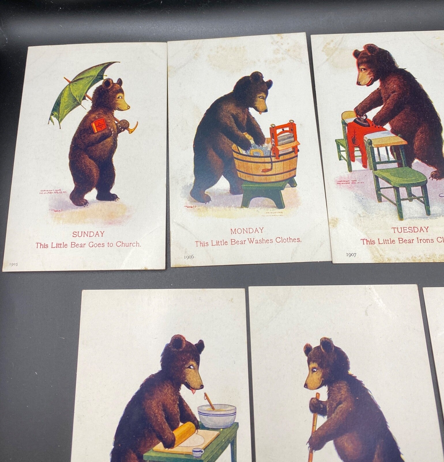This Little Bear Complete Lot of  Days of the Week Bears Doing Things Postcards