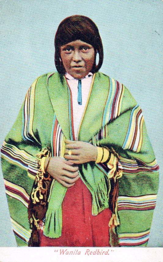 "Wanita Redbird" Green Blanket Native American Indian Postcard