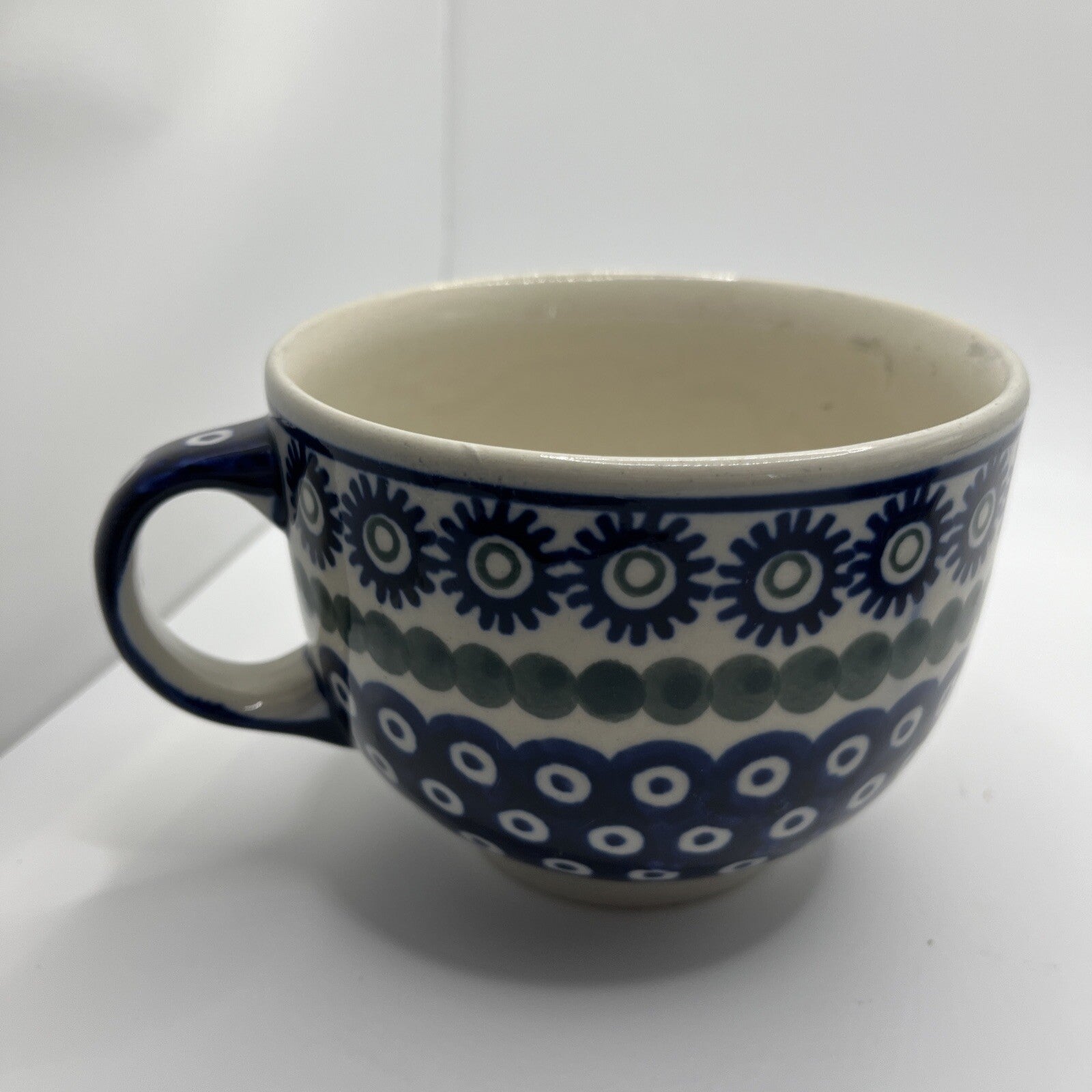 Polish Pottery Boleslawiec Large Blue Latte Cup Mug  18 Oz