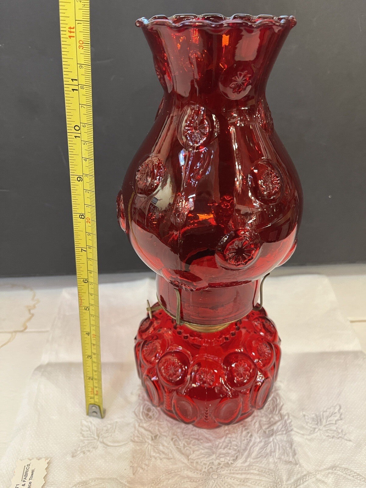 LE Smith Moon and Star Ruby Red Glass Oil Lamp