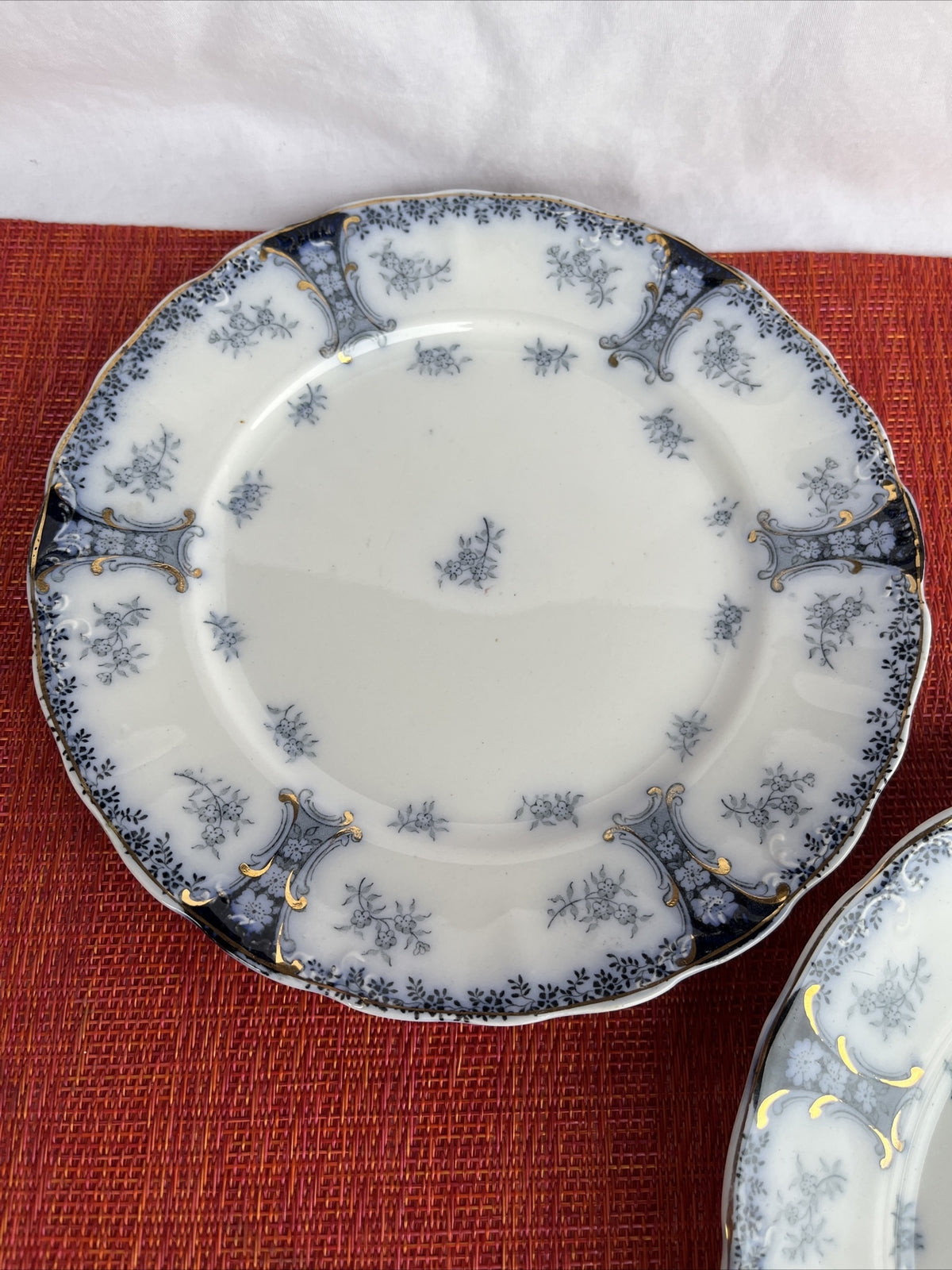 2 Retired J& G Meakin Hanley England Flo- Blue 7.5” salad Plates- 1907