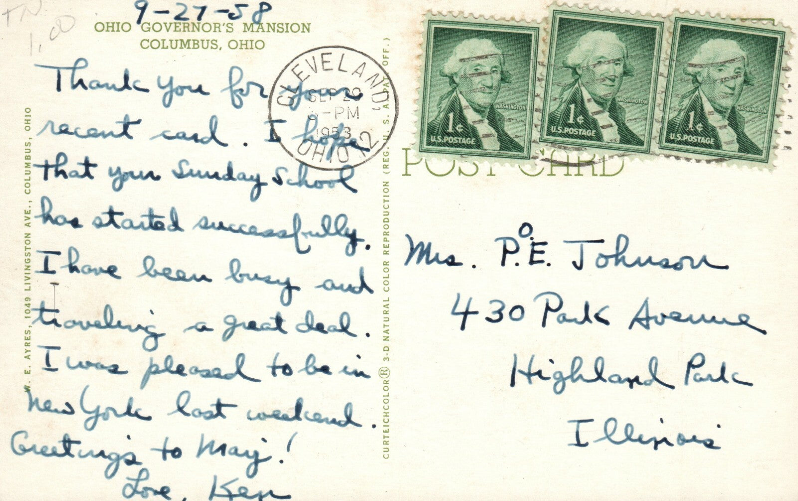 Governors Mansion Columbus 1049 Livingston Ave OH Ohio Postcard