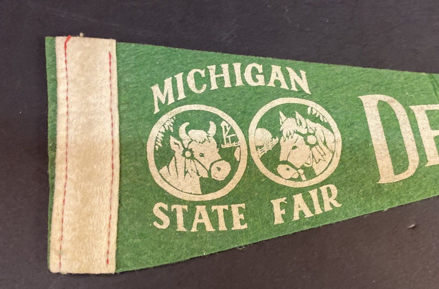 RARE 1940's Michigan State Fair Detroit  Small Flag Pennant 12" x 3.5" FELT