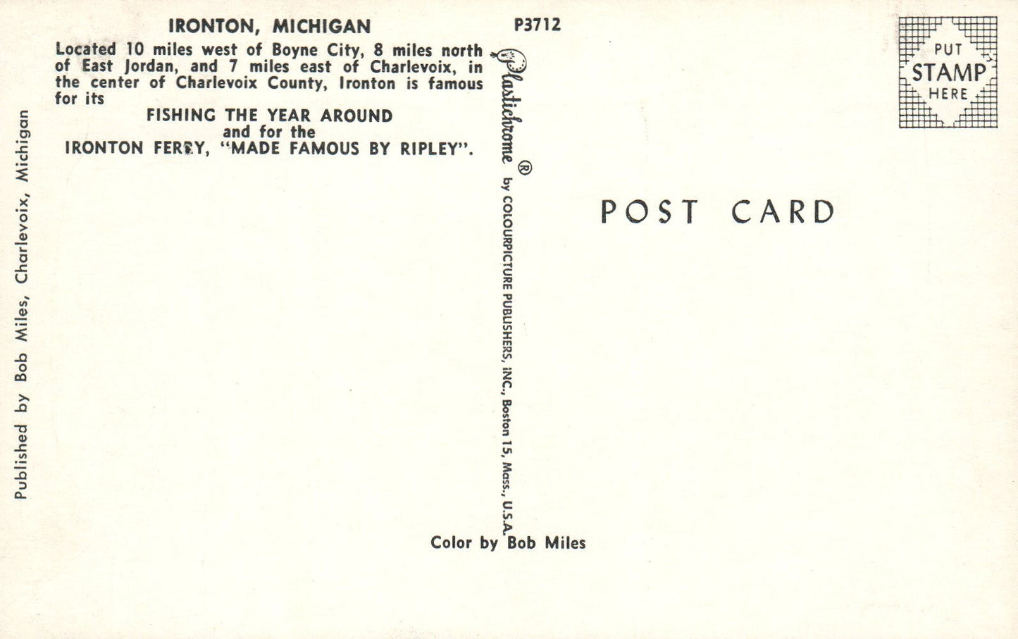 Ironton Ferry Boat Ironton MI Michigan Mich Postcard