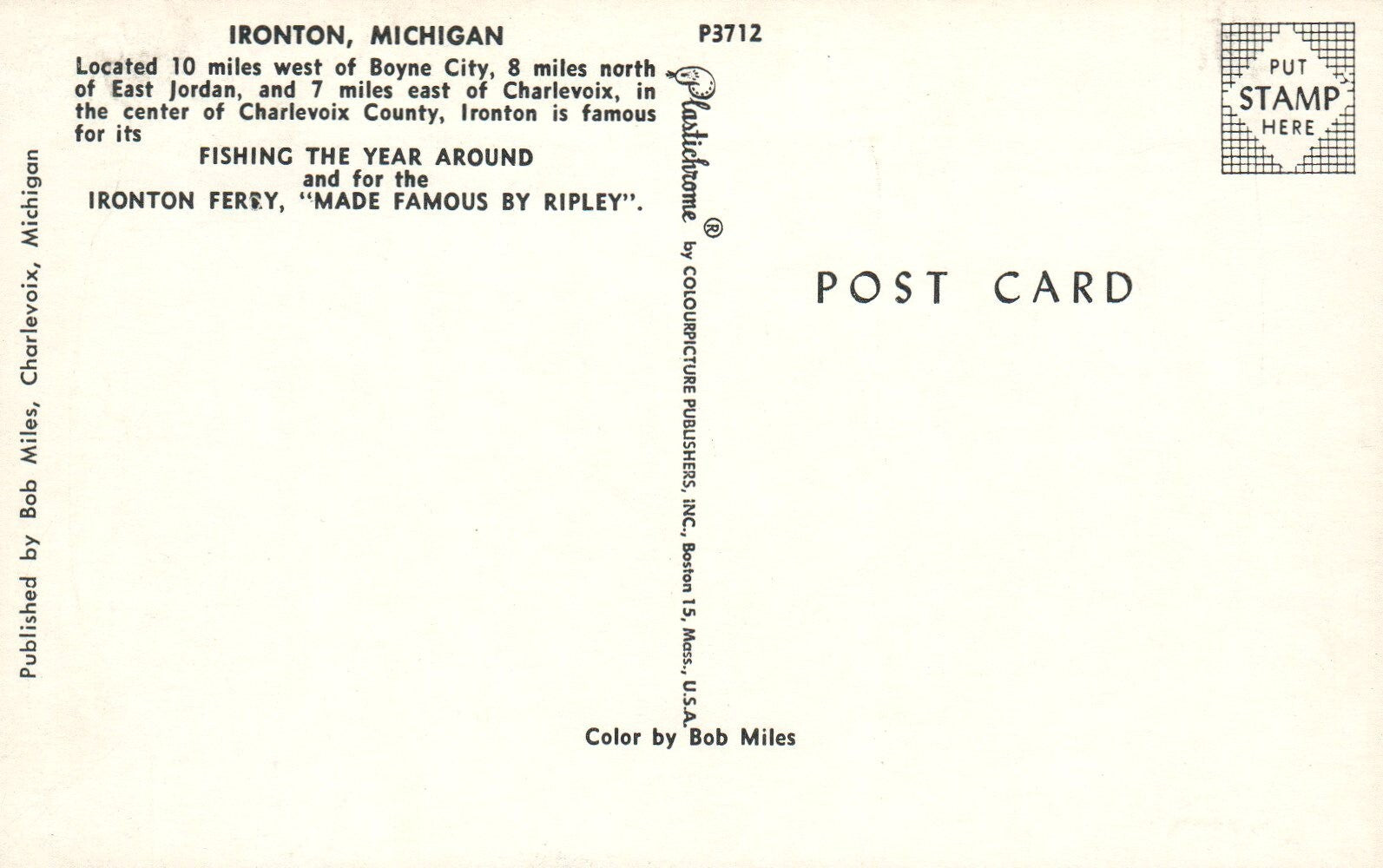 Ironton Ferry Boat Ironton MI Michigan Mich Postcard