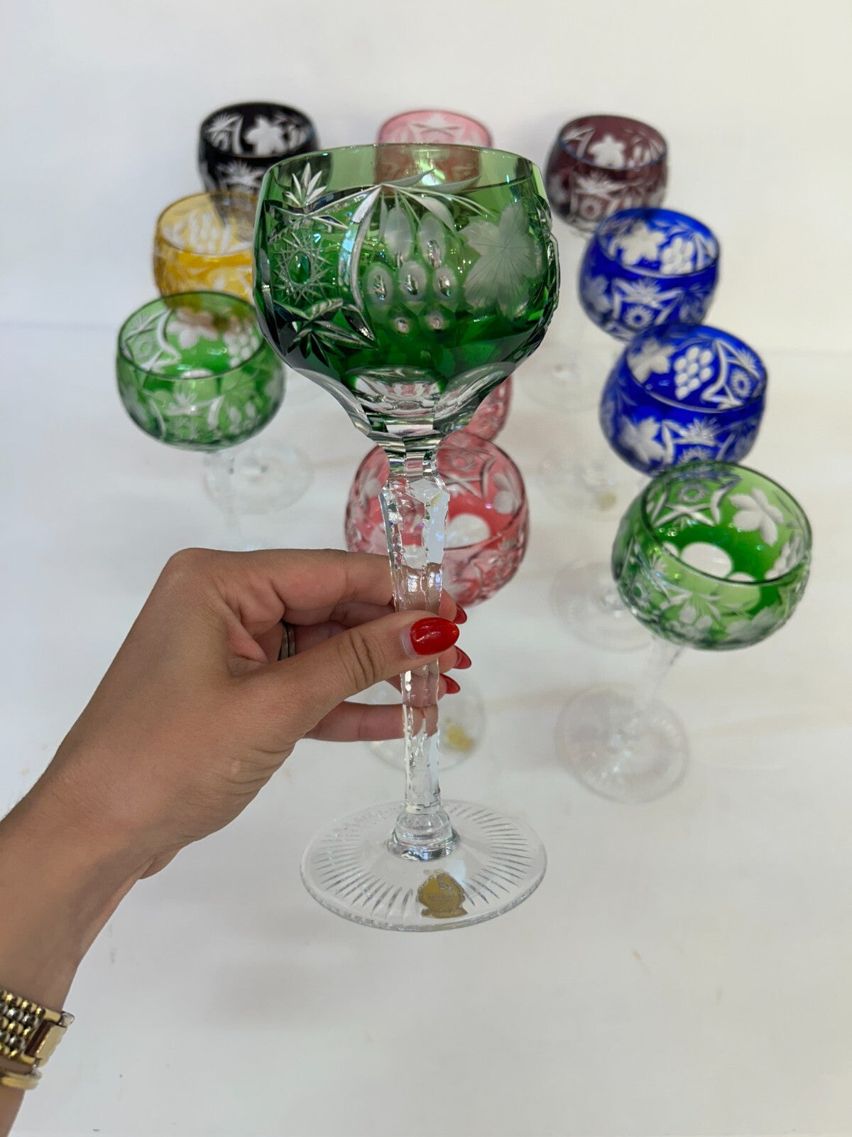 12 NACHTMANN TRAUBE Crystal 8.25 Cut To Clear WINE GOBLET Bohemian Marsala