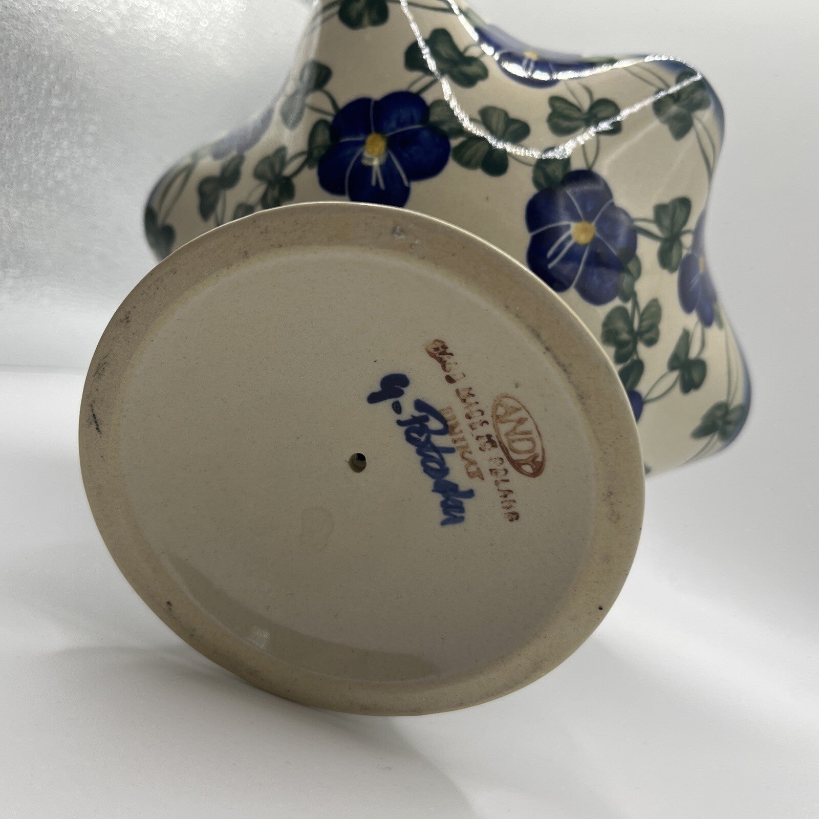 Polish Pottery Bowl With Pedestal Unikat Hand Painted Fluted Fruit Candy Dish