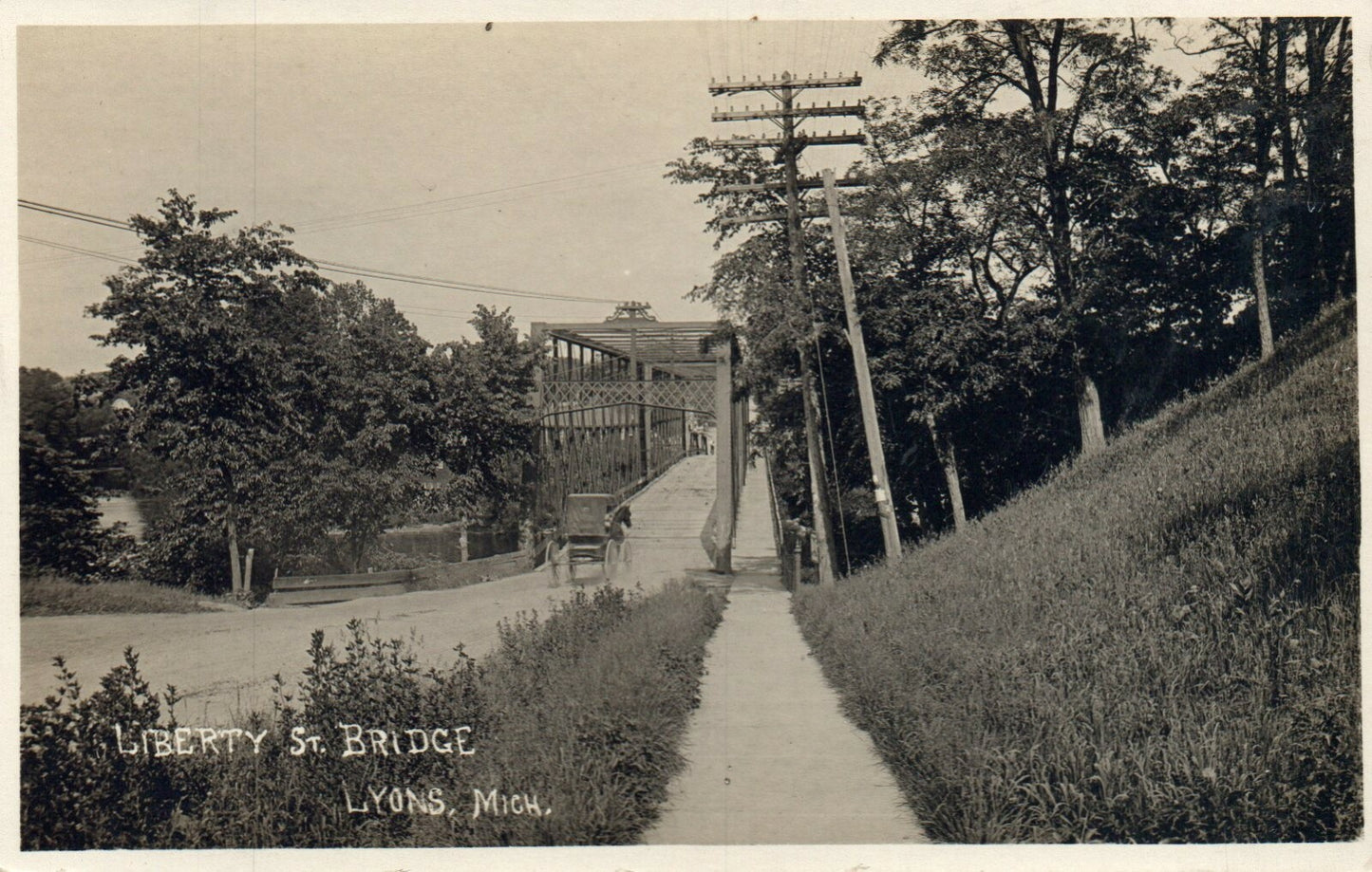 Real Photo Liberty St Bridge Lyons Street Horse and Buggy Michigan MI Postcard